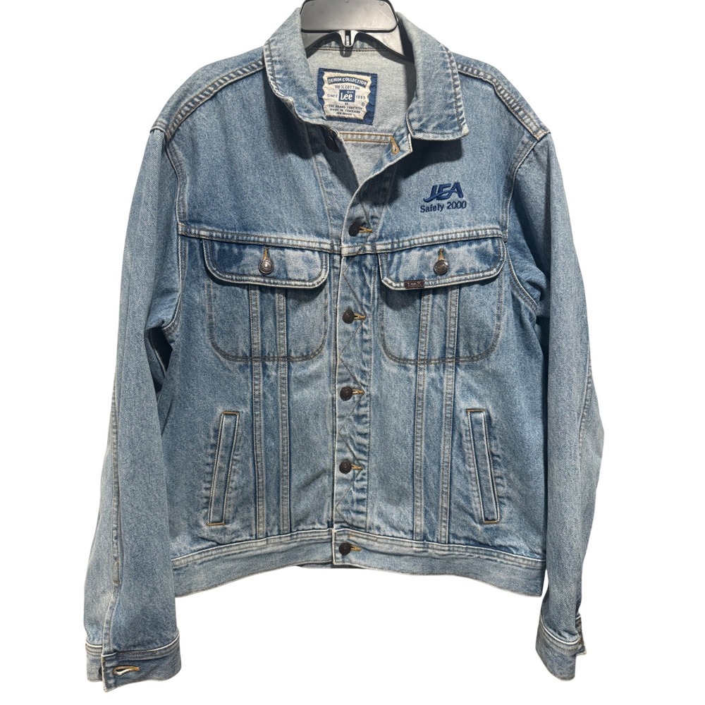 Vintage Lee Denim Jacket Mens Medium‎ JEA Safety 2000 Embroidered Trucker Style